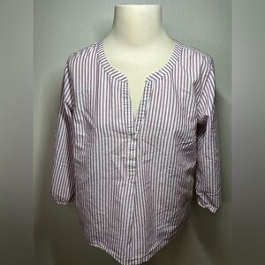 Eddie Bauer Women's Striped V-Neck 3/4 Sleeve Blouse | Size M